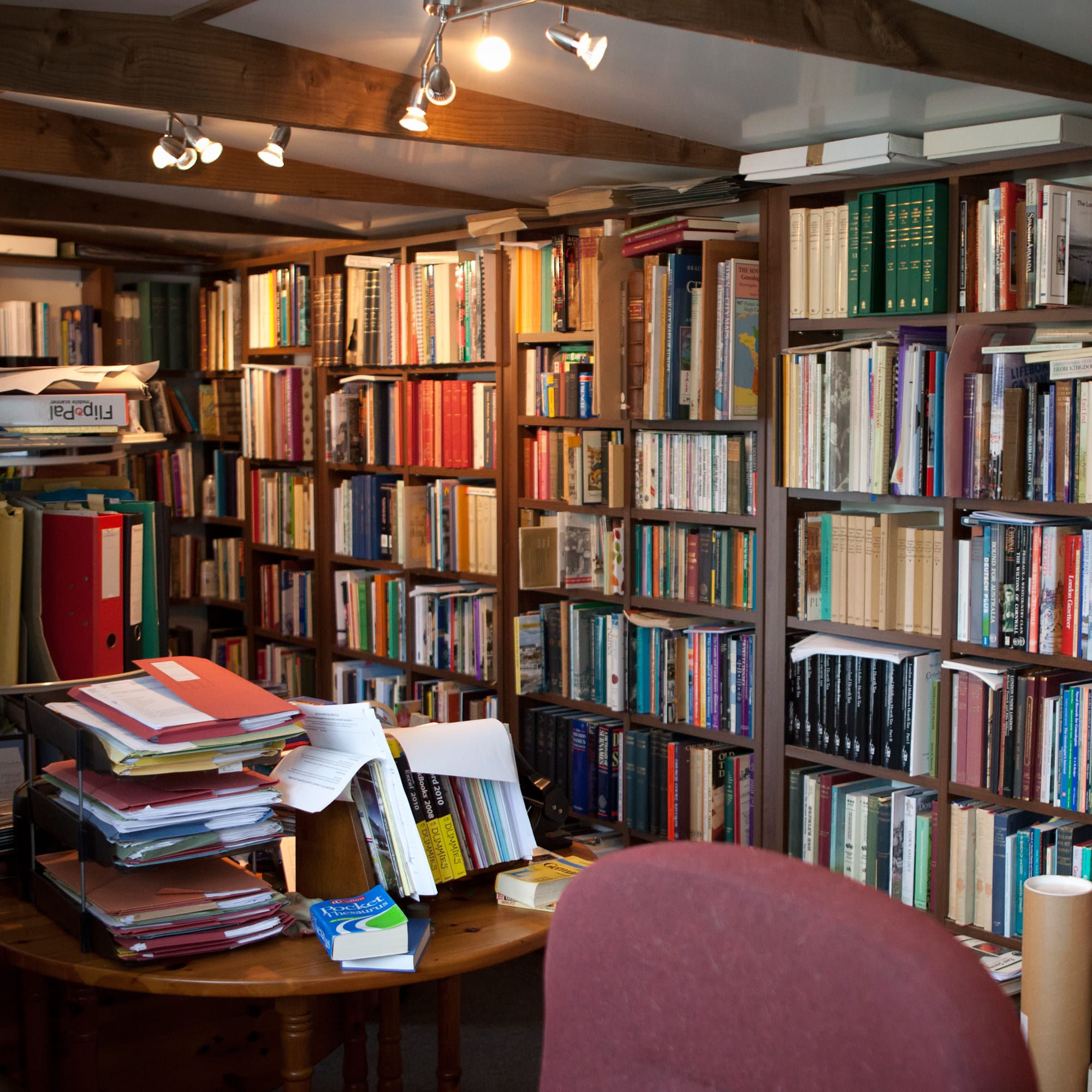 Book shelves in garden library